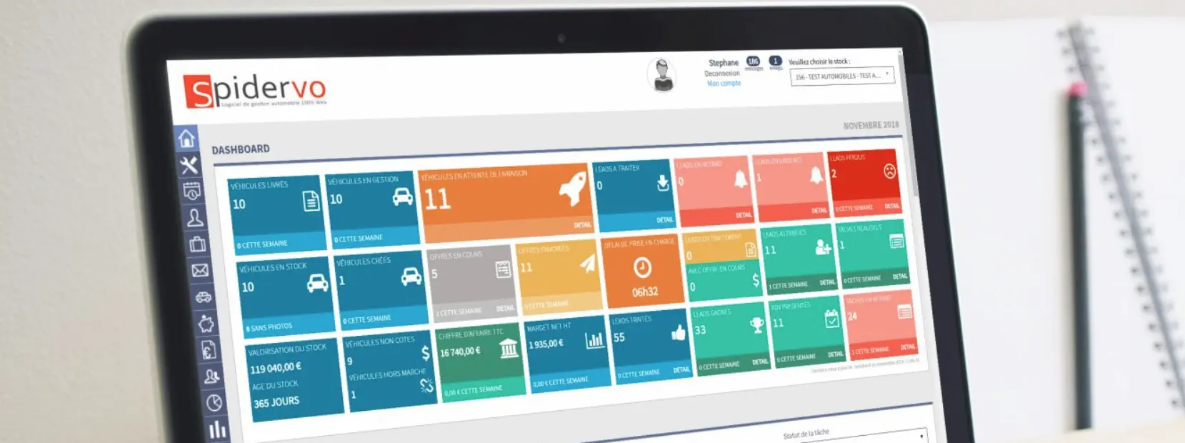 Interface du tableau de bord SaaS Spider VO DMS
